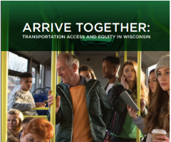 Arrive Together publication snapshot with people riding the bus.