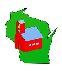 Map of Wisconsin with red schoolhouse
