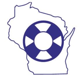 Speaker's Task Force logo - Outline of Wisconsin with a round life preserver in the center
